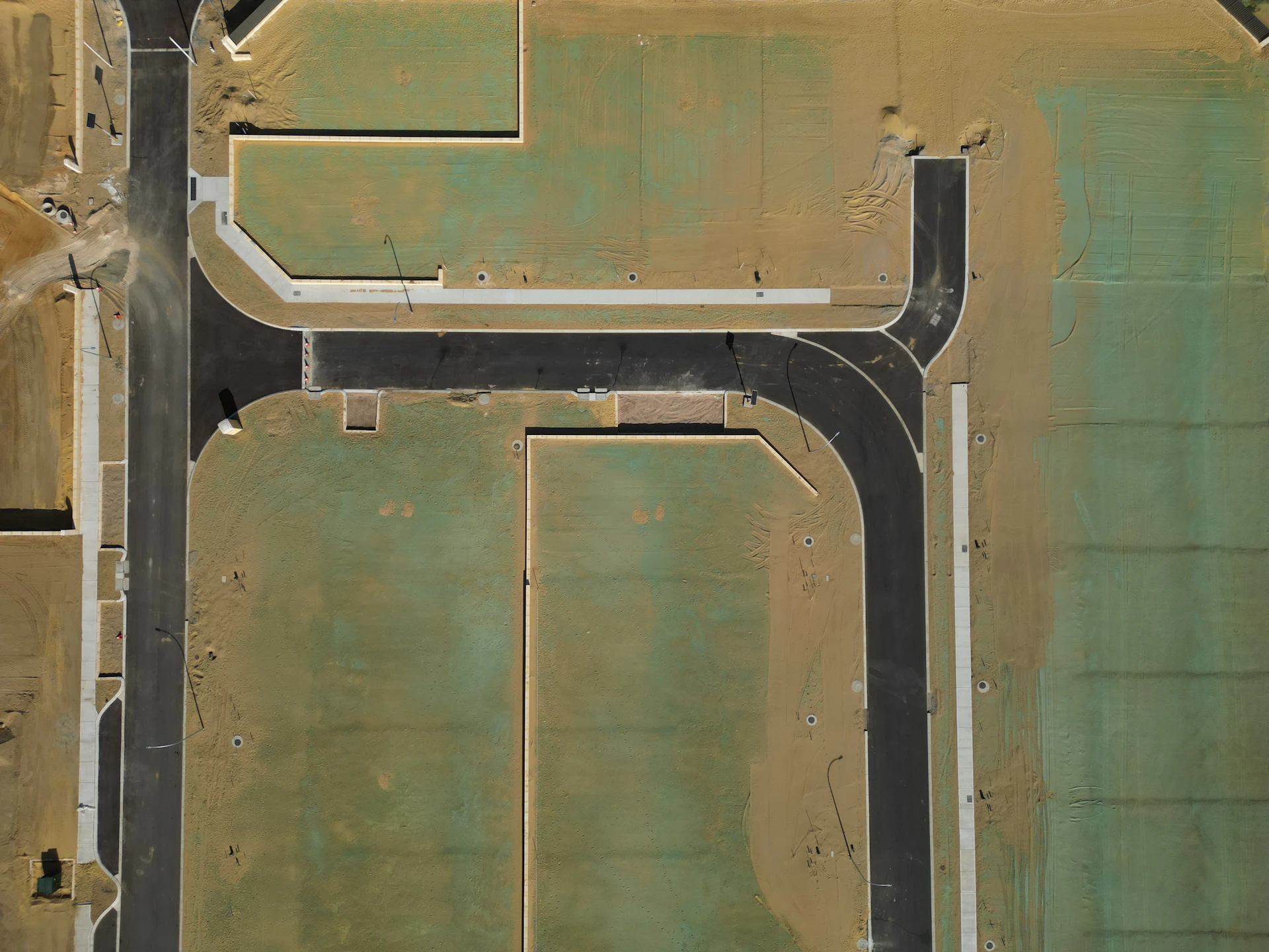 Aerial view of newly formed roads and vacant allotments