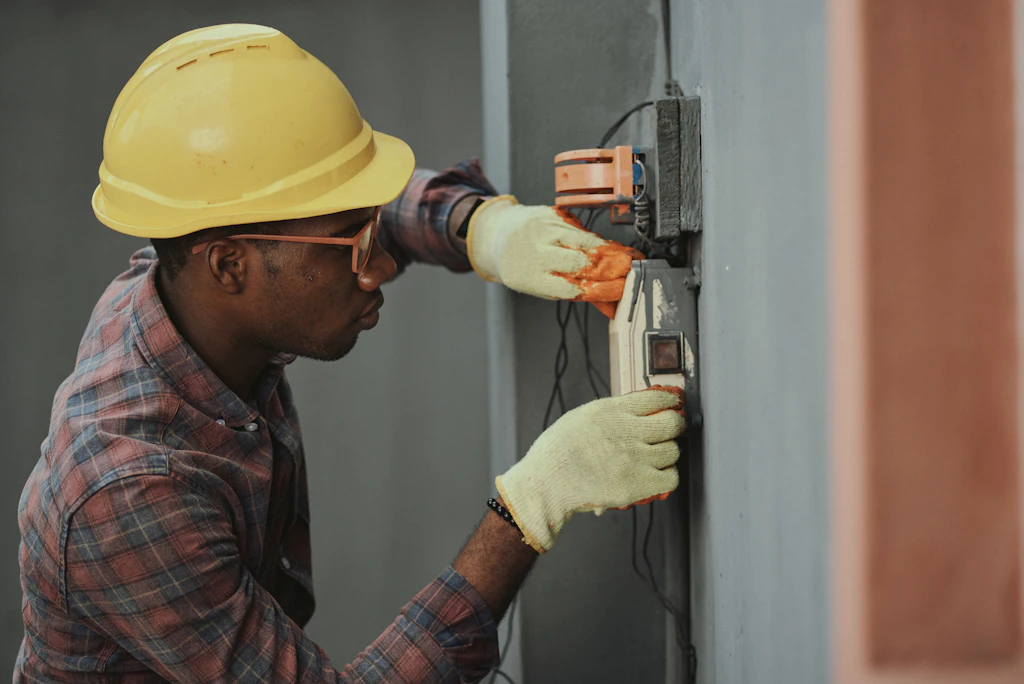 Tradesperson finishing a wall by hand on site
